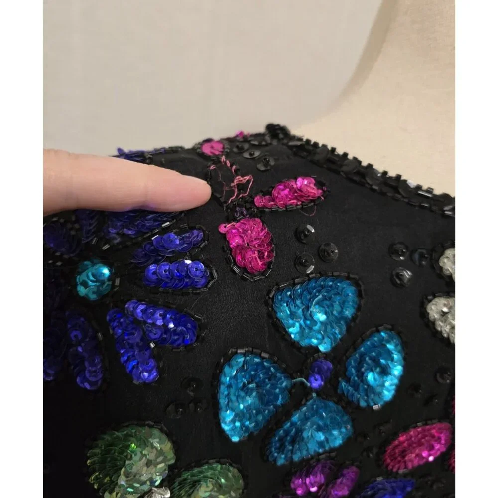 Vintage 90s Fully Sequin Dress Womens Size Medium Black Formal Party Sweelo - Picture 8 of 10